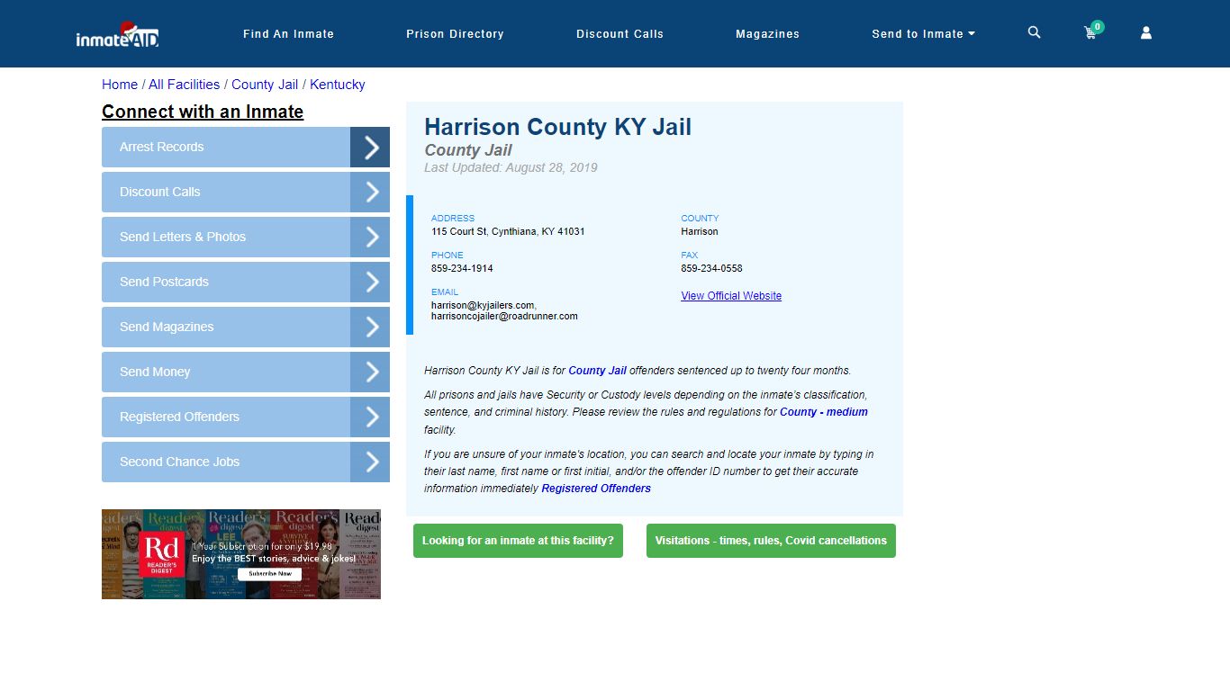 Harrison County KY Jail - Inmate Locator - Cynthiana, KY
