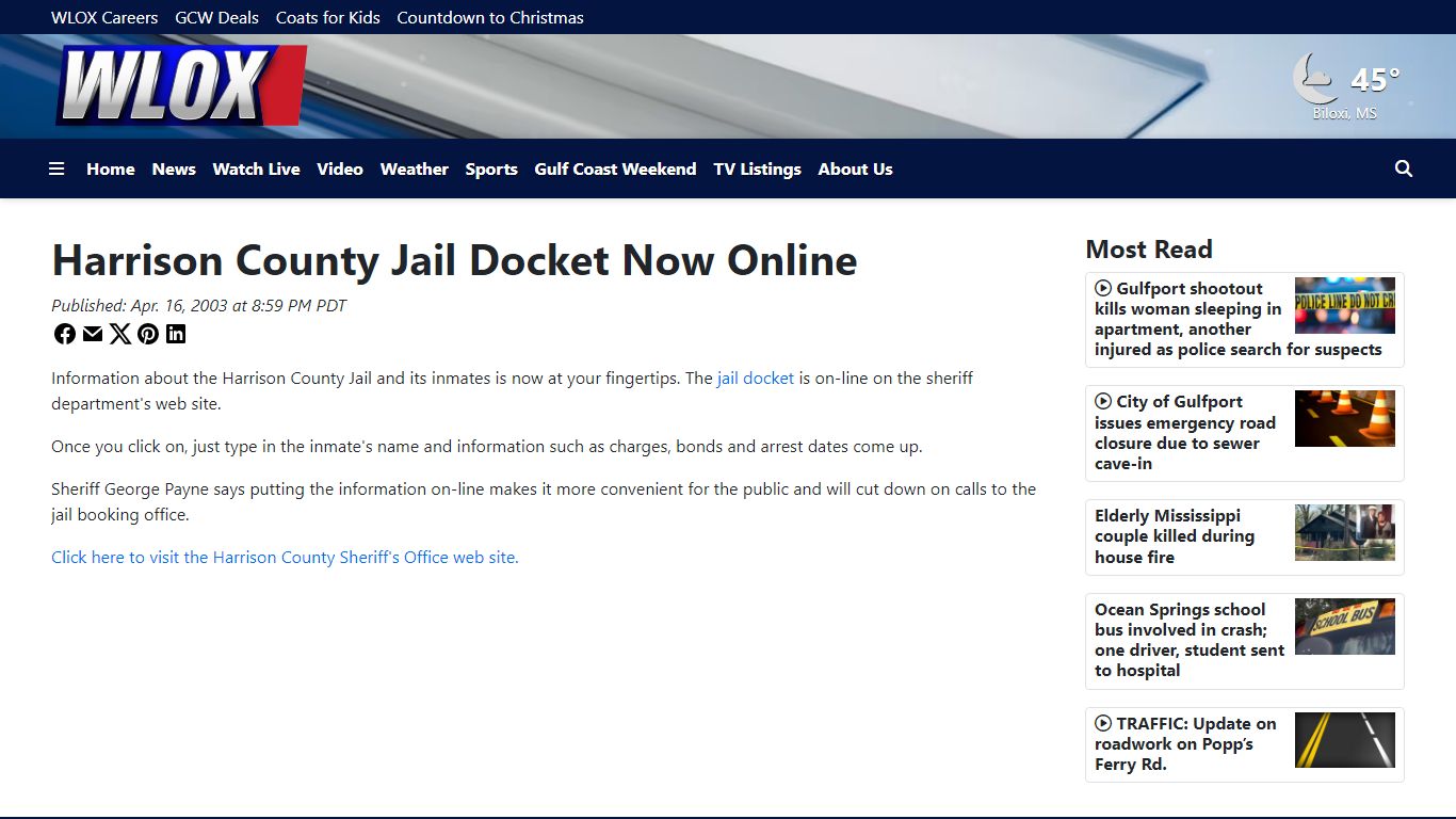 Harrison County Jail Docket Now Online - WLOX
